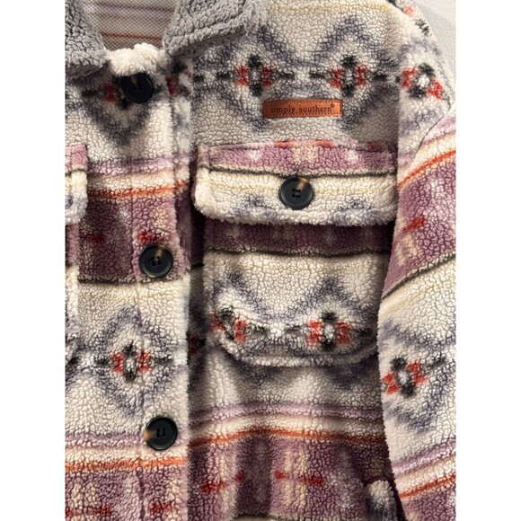 Simply Southern Womens Sherpa Fleece Tribal Print Jacket Shacket Button Med - Picture 7 of 7